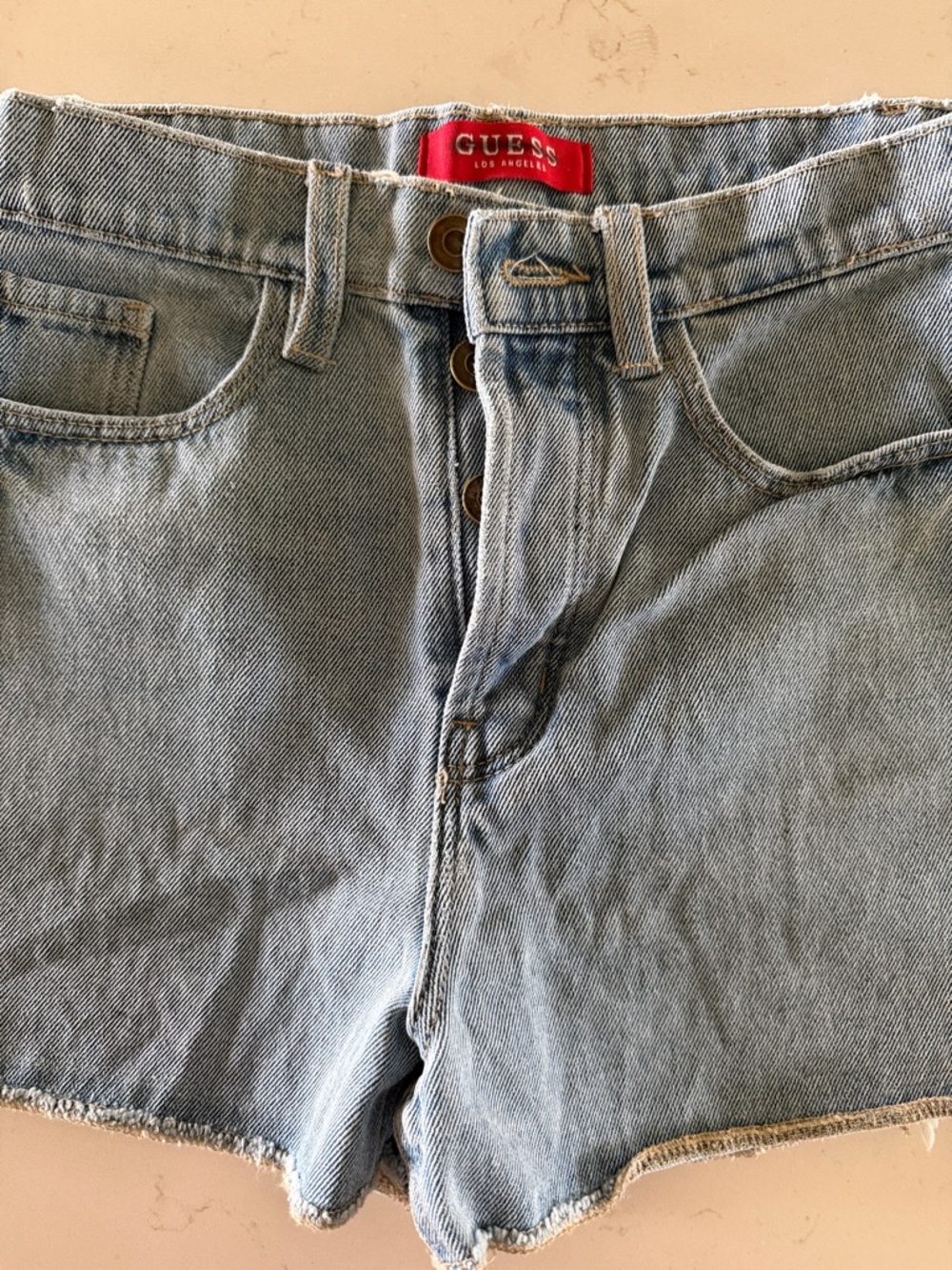 GUESS Light Wash Button-Fly Denim Shorts